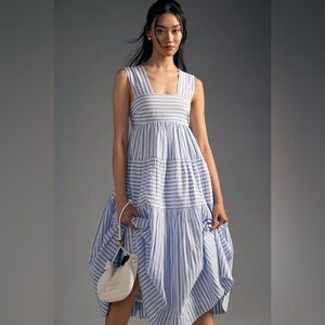 Anthropologie Striped Midi Dress in Blue and White